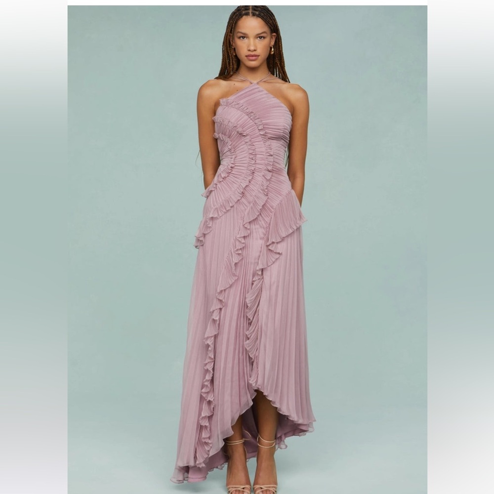 Elegant One Shoulder Ruffled Dress in Mauve